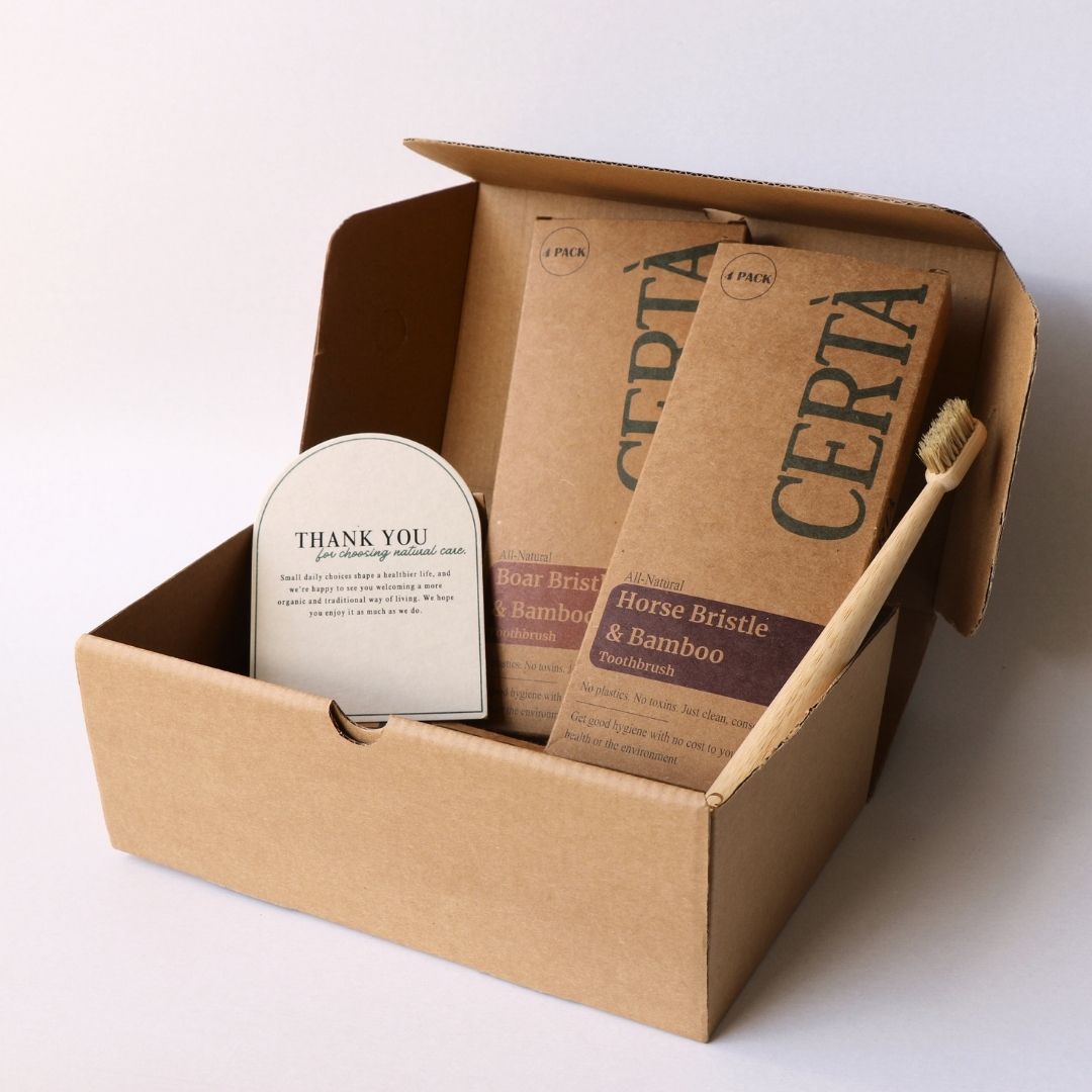 Boar Bristle and Bamboo Handle Toothbrush (4 Pack)