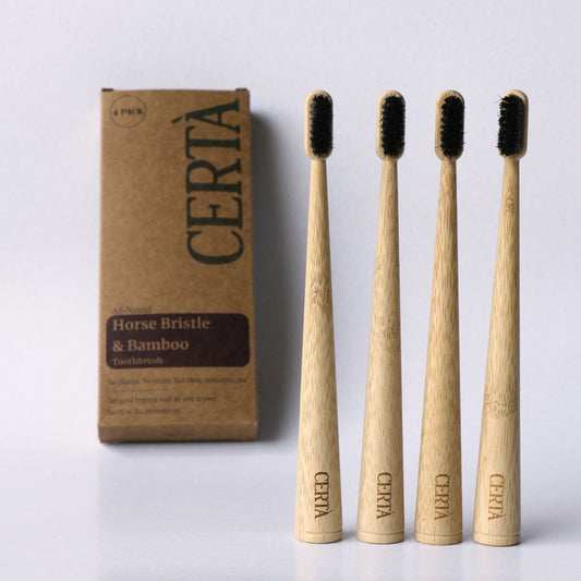 Horse Bristle and Bamboo Handle Toothbrush (4 Pack)
