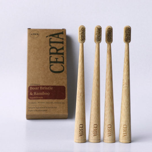 Boar Bristle and Bamboo Handle Toothbrush (4 Pack)