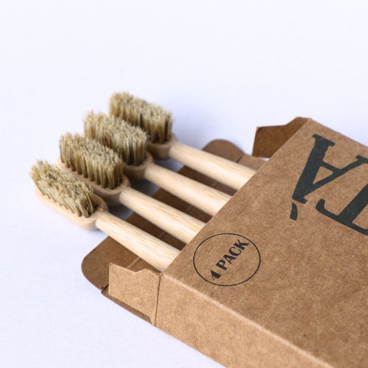 Boar Bristle and Bamboo Handle Toothbrush (4 Pack)
