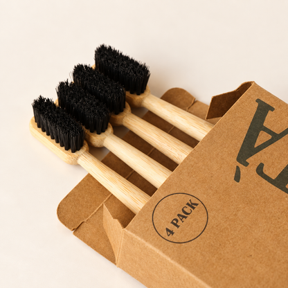 Horse Bristle and Bamboo Handle Toothbrush (4 Pack)