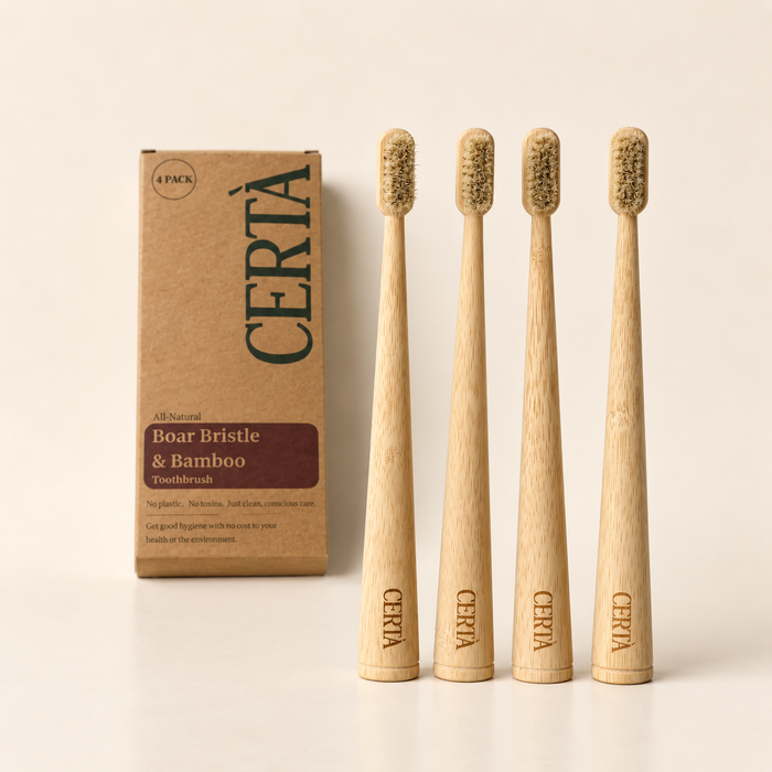 Boar Bristle and Bamboo Handle Toothbrush (4 Pack)
