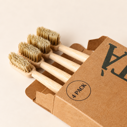 Boar Bristle and Bamboo Handle Toothbrush (4 Pack)